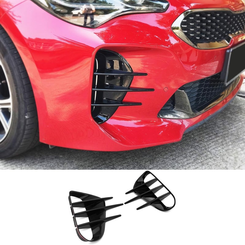 JUIVEEL Front Bumper Side Vent Grill Trim Cover Fog Light Lamp Side Cover Fender Trim Rear Bumper Side Vent Covers Compatible with Kia Stinger 2018-2023 Accessories (Glossy Black Style, Front) - Image 1